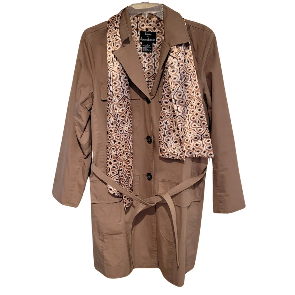 Dennis Basso Tan Belted Trench Coat Utility